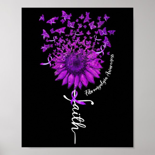 Faith Butterfly Sunflower Fibromyalgia Awareness 1 Poster (Front)