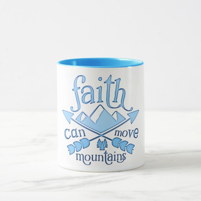 Faith can move Mountains Blue Typography Mug (Center)