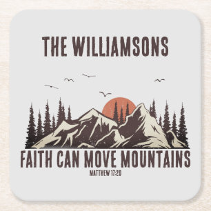 Faith Can Move Mountains Christian Bible Verse Square Paper Coaster