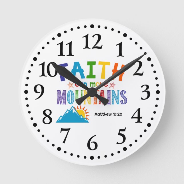 Faith Can Move Mountains Kids Scripture Art Round Clock (Front)