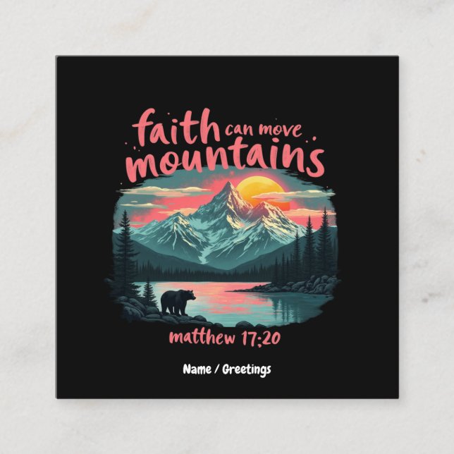 Faith Can Move Mountains Matthew 17:20 Bible Verse Square Business Card (Front)