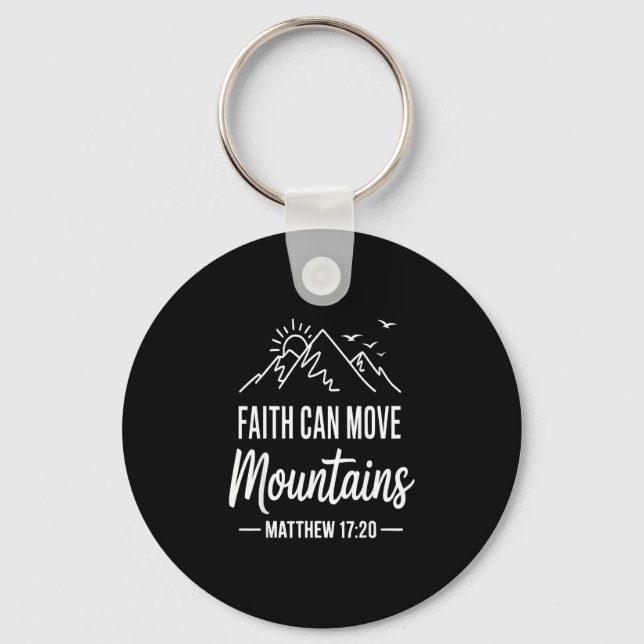 Faith can move mountains retro sunset bible verse keychain (Front)