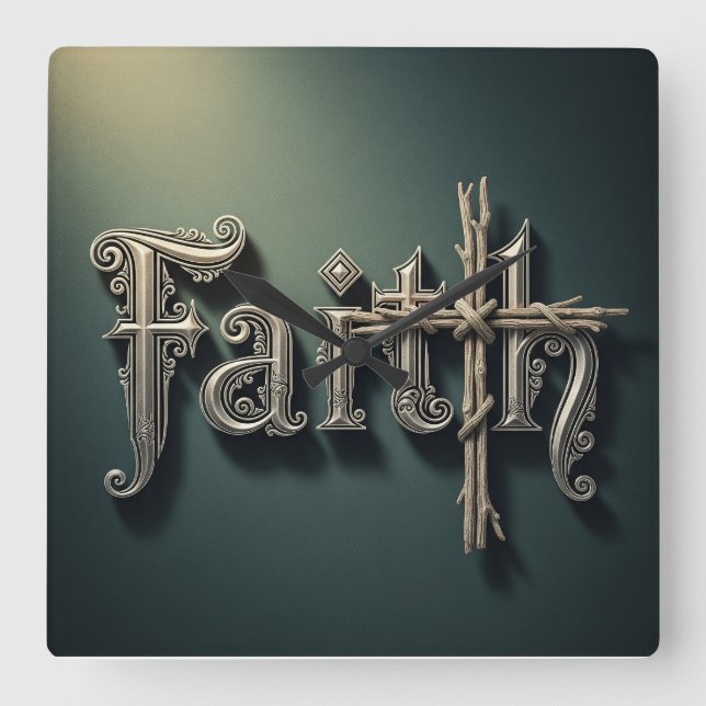 Faith Carré Acrylique Mur Horloge -Décor religieux (Recto)