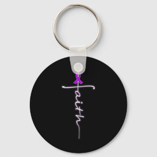 Faith Christian Cross Purple Ribbon Warrior Heimer Keychain