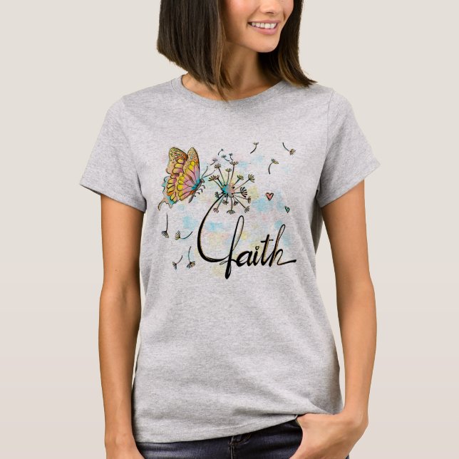 Faith Christian Religious Butterfly Dandelion  T-Shirt (Front)