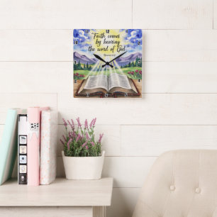 Faith comes by hearing the word of God Romans 10: Square Wall Clock