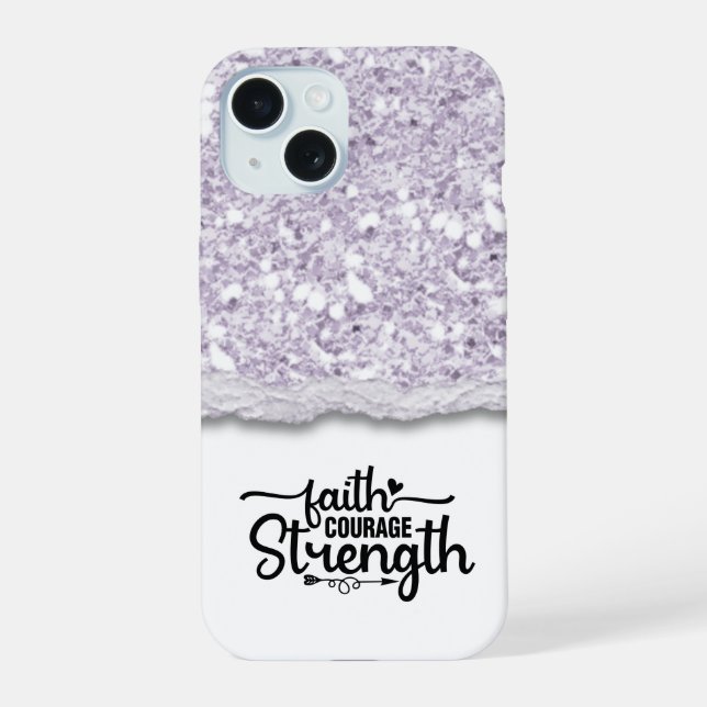 Faith Courage Strength Calligraphy Script Quote iPhone 15 Case (Back)