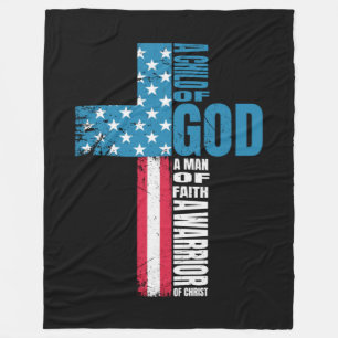 Faith Cross American Flag Christ Jesus Fleece Blanket