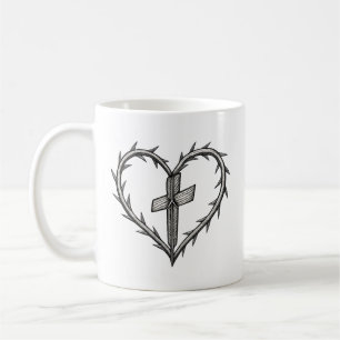 Faith Cross and Thorn Heart Christian Coffee Mug