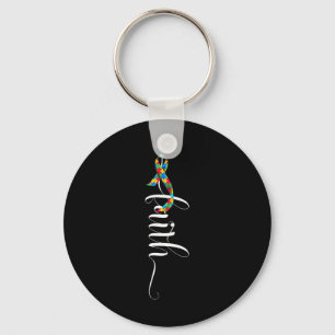 Faith Cross Autism Awareness Ribbon Puzzle Pieces Keychain