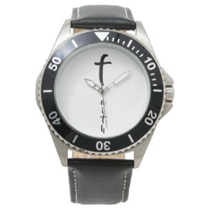 Faith Cross Black and White Modern Typography Watch