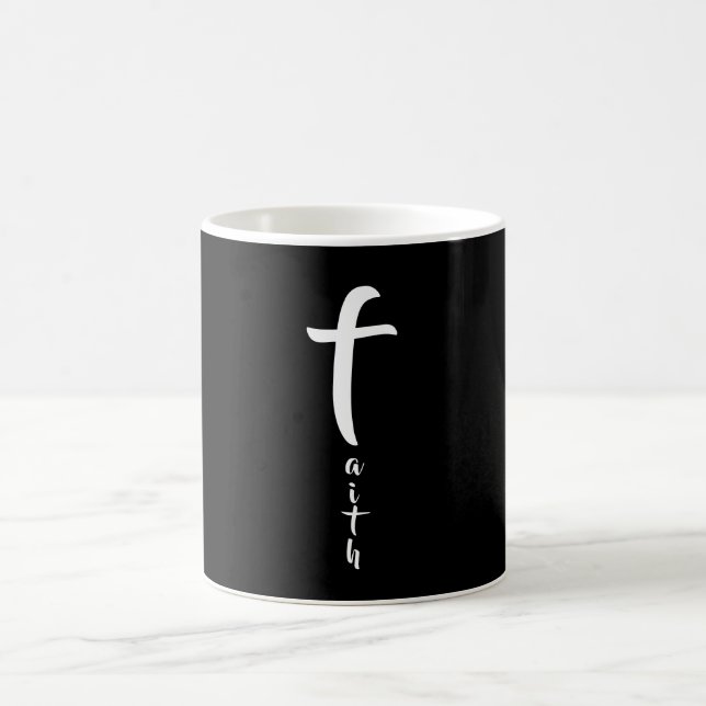 Faith Cross Black and White Typography Simple Coffee Mug (Center)