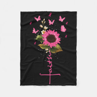 Faith Cross Breast Cancer Awareness Christian Gift Fleece Blanket