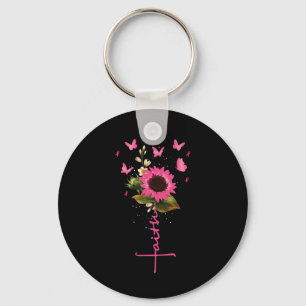 Faith Cross Breast Cancer Awareness Christian Gift Keychain
