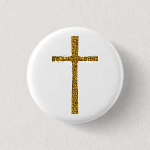 Faith Cross Gold 1 Inch Round Button