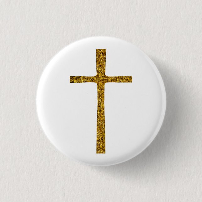 Faith Cross Gold 1 Inch Round Button (Front)