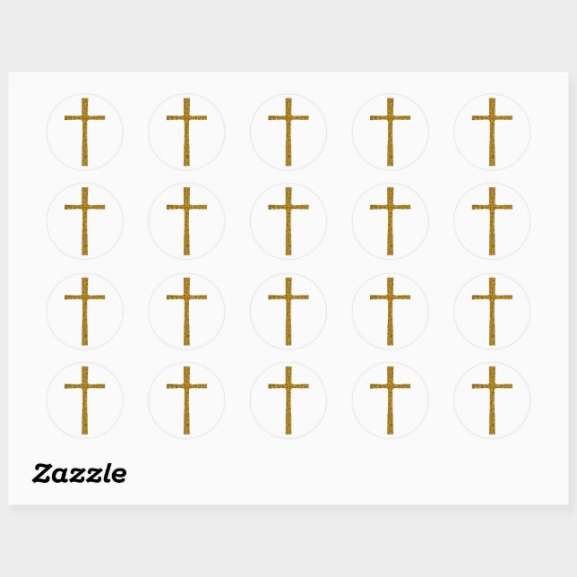 Faith Cross Gold Classic Round Sticker (Sheet)