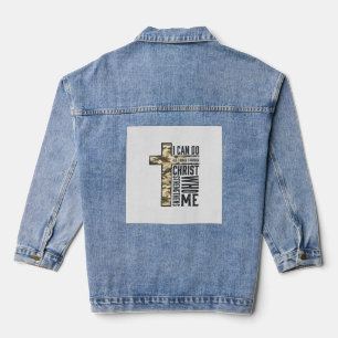 Faith Cross I Can Do All Things Christian Shirt Denim Jacket
