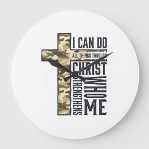 Faith Cross I Can Do All Things Christian Shirt Large Clock
