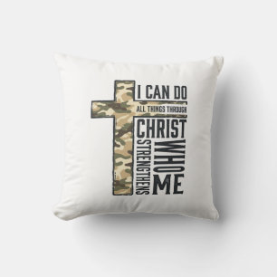Faith Cross I Can Do All Things Christian Shirt Throw Pillow
