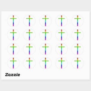 Faith Cross Rainbow Classic Round Sticker