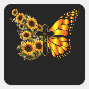 Faith Cross Sunflower Butterfly Christian Square Sticker