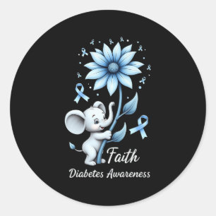 Faith Cute Elephants Sunflower Diabetes Awareness  Classic Round Sticker