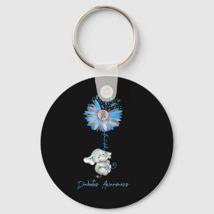 Faith Cute Elephants Sunflower Diabetes Awareness Keychain