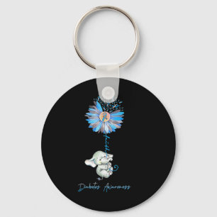 Faith Cute Elephants Sunflower Diabetes Awareness Keychain
