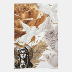 Faith Elegance Beauty White Gold Black Mother Mary Kitchen Towel