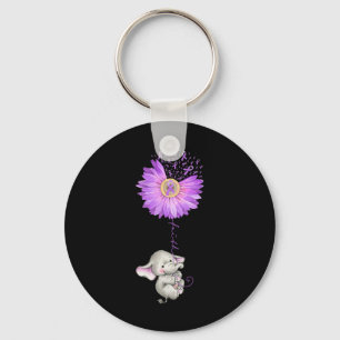 FAITH Elephant Holding Purple Sunflower Epilepsy A Keychain