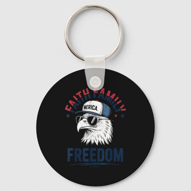 Faith Family Dom Bald Eagle Patriotic Boys America Keychain (Front)