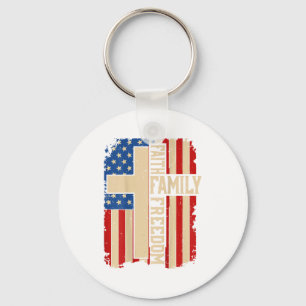 Faith Family Dom Patriotic Christian On-back God C Keychain