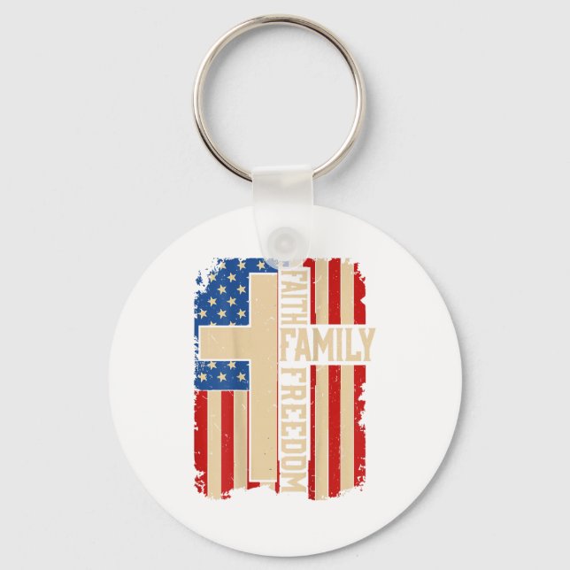 Faith Family Dom Patriotic Christian On-back God C Keychain (Front)