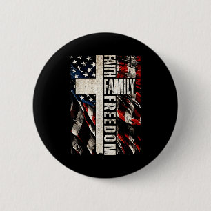 Faith Family Dom - Patriotic Christian Vintage Usa 2 Inch Round Button
