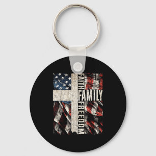 Faith Family Dom - Patriotic Christian Vintage Usa Keychain