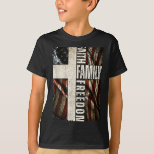 Faith Family Dom - Patriotic Christian Vintage Usa T-Shirt