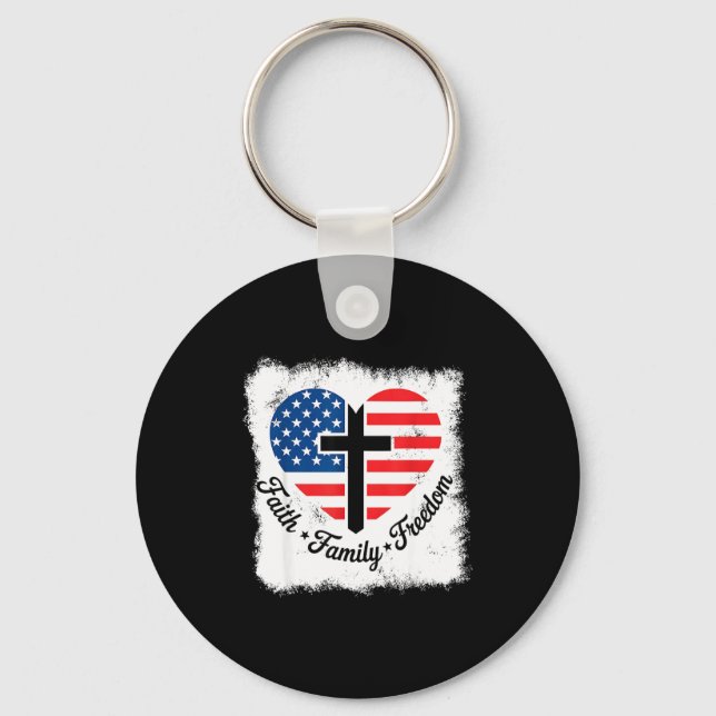 Faith Family Dom Usa Flag Cross Heart Patriotic Am Keychain (Front)
