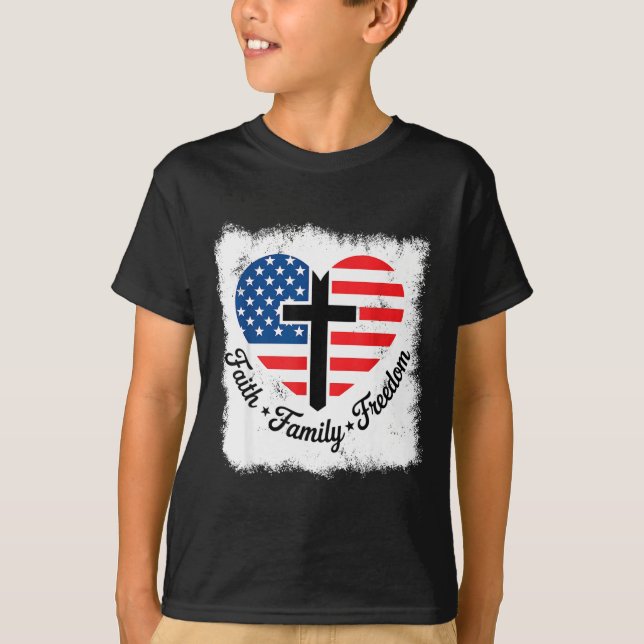 Faith Family Dom Usa Flag Cross Heart Patriotic Am T-Shirt (Front)