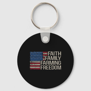 Faith Family Farming Freedom American Flag 4th Of Keychain