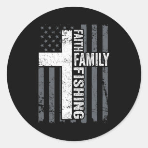 Faith Family Fishing Funny Christian Cross Classic Round Sticker