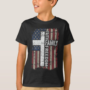 Faith Family Freedom - Christian Vintage USA Flag T-Shirt