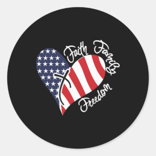 Faith Family Freedom Heart Christian Patriotic 4th Classic Round Sticker