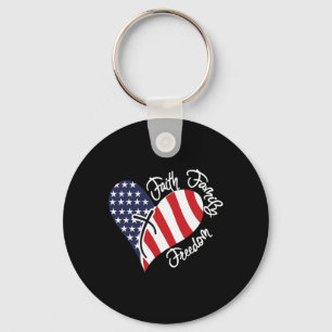 Faith Family Freedom Heart Christian Patriotic 4th Keychain