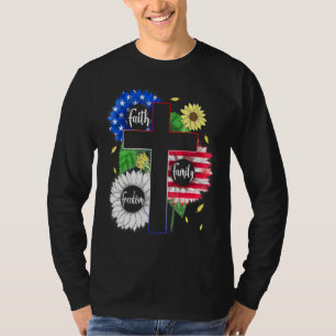 Faith Family Freedom Patriotic Christian Cross Ame T-Shirt