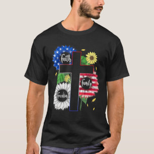 Faith Family Freedom Patriotic Christian Cross Ame T-Shirt