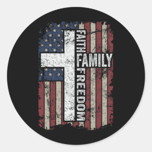 Faith Family Freedom - Patriotic Christian Vintage Classic Round Sticker