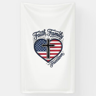 Faith Family Freedom Patriotic Cross Heart Shirt D Banner