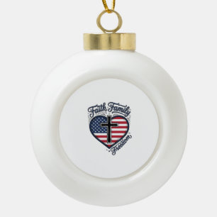 Faith Family Freedom Patriotic Cross Heart Shirt D Ceramic Ball Christmas Ornament