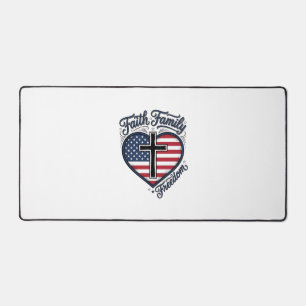 Faith Family Freedom Patriotic Cross Heart Shirt D Desk Mat